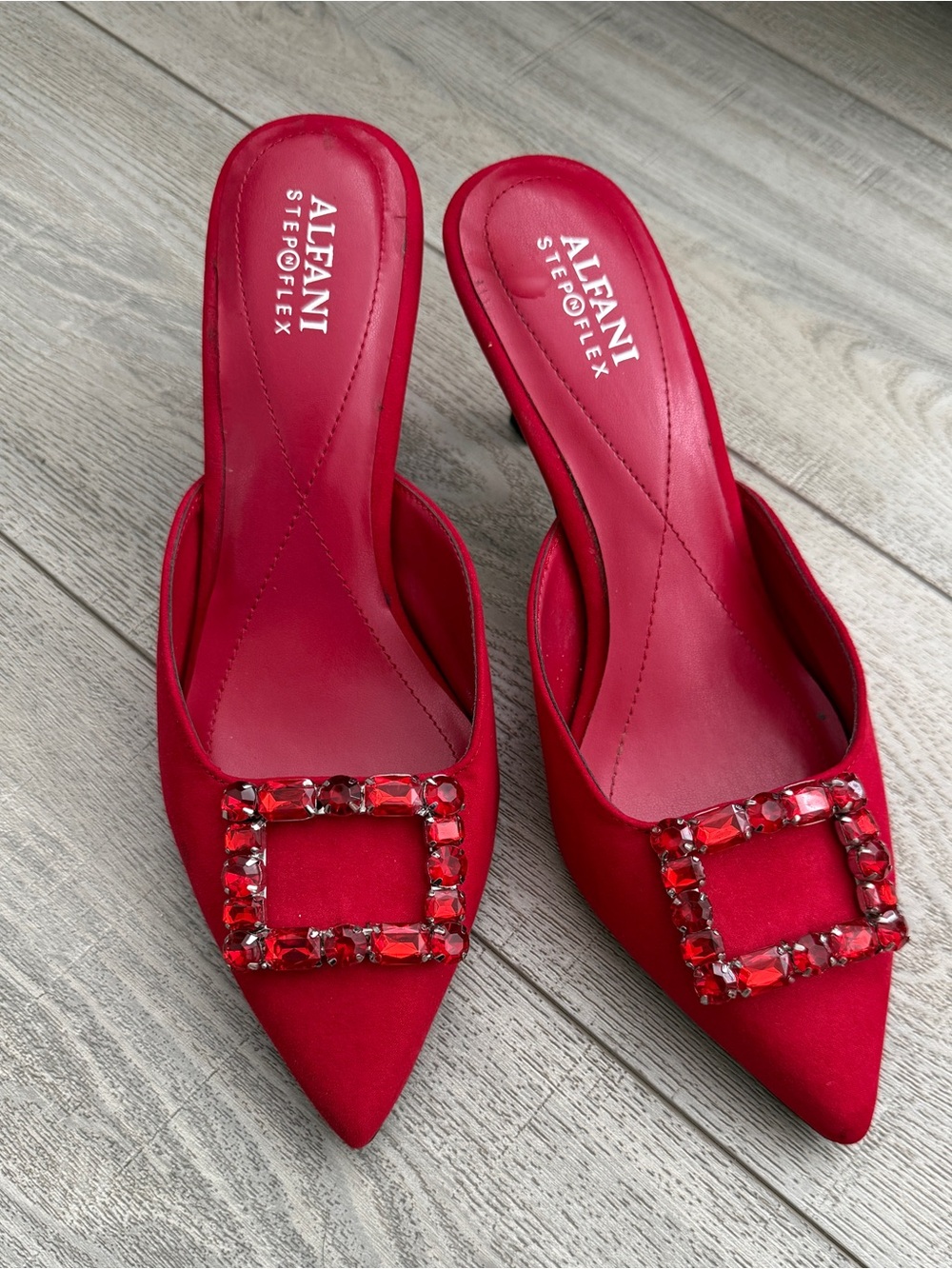 Red Jeweled Pointed Toe Mules alfani